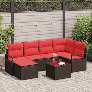 Set pohovek 7 pcs Hnědá polyratan - obrázek 1
