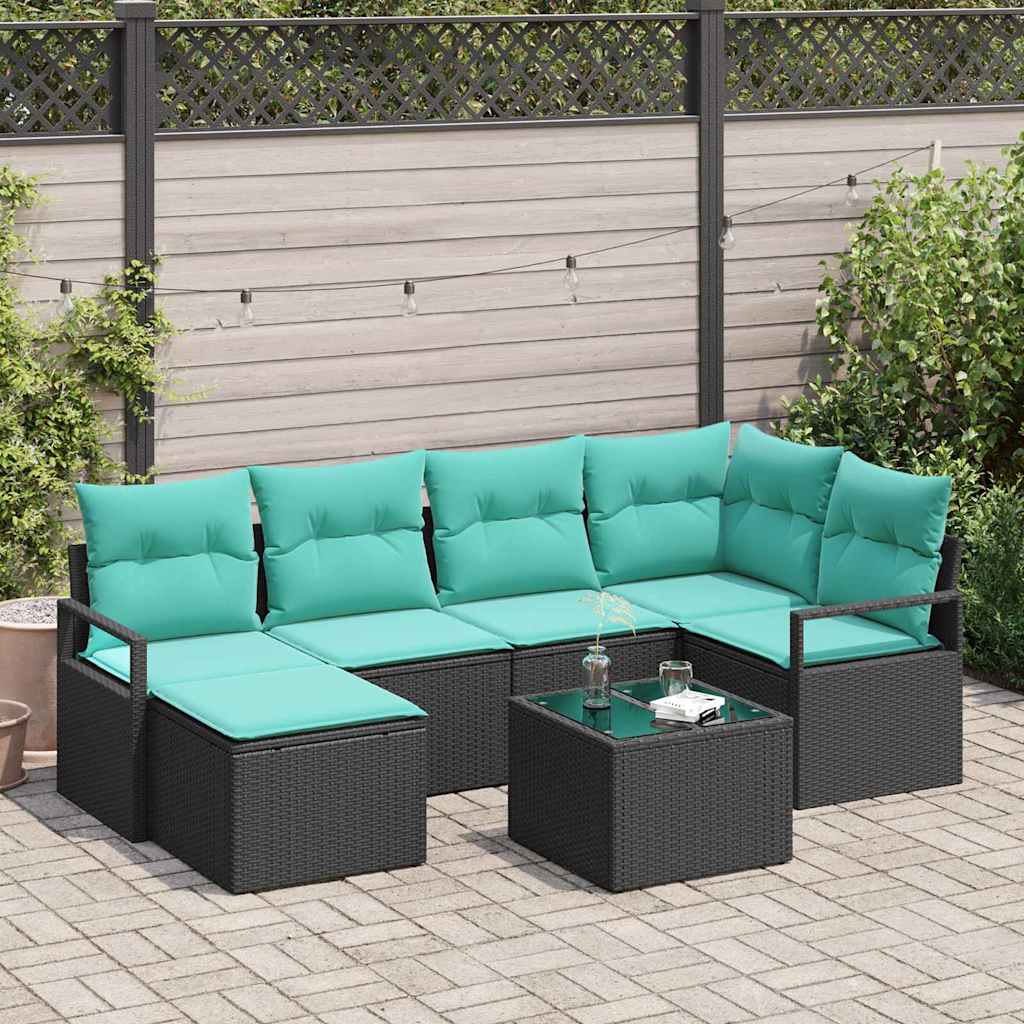 Bankstel met kussen 7 pcs Zwart poly rattan