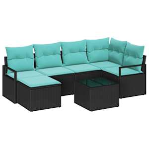 Set pohovek s polštářem 7 pcs Černá polyratan - obrázek 2