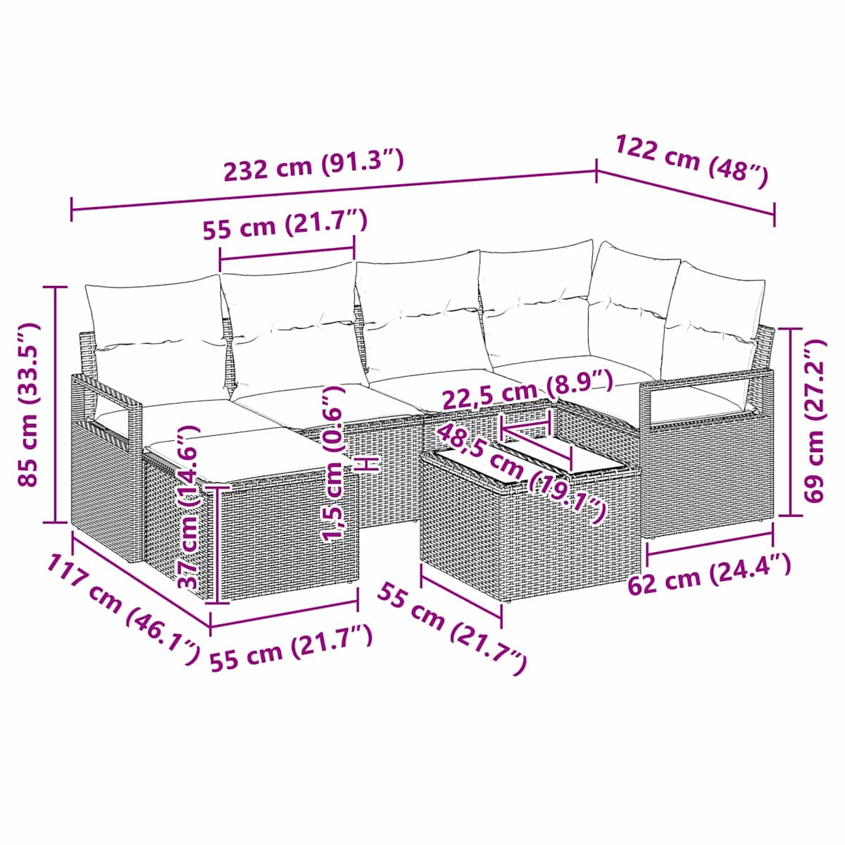 Sofa Sæt 7 stk. polyrattan - Billede 10
