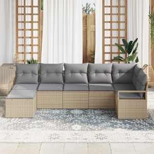 Set pohovek s polštářem 7 pcs Béžová polyratan - obrázek 3