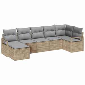 Set pohovek s polštářem 7 pcs Béžová polyratan - obrázek 2