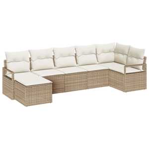 Set pohovek s polštářem 7 pcs Béžová polyratan - obrázek 2