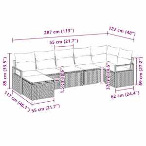 Set pohovek s polštářem 7 pcs Béžová polyratan - obrázek 9
