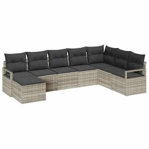 Set pohovek s polštářem 7 pcs Světle šedá polyratan - obrázek 2