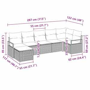 Set pohovek s polštářem 7 pcs Černá polyratan - obrázek 9