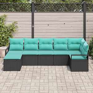 Set pohovek s polštářem 7 pcs Černá polyratan - obrázek 1