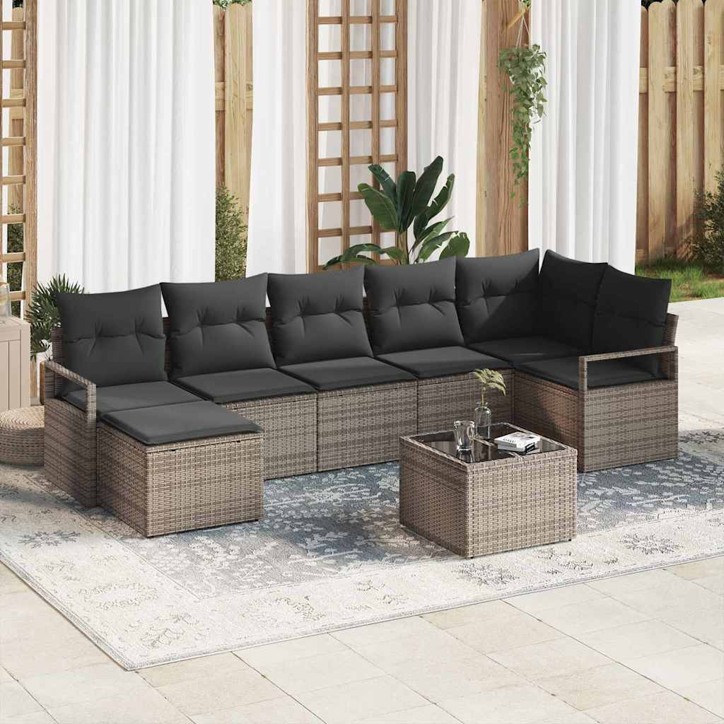 7-teiliges Garten-Sofa-Set mit Kissen Schwarz Poly-Rattan