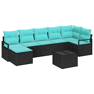 Set pohovek s polštářem 8 pcs Černá polyratan - obrázek 2