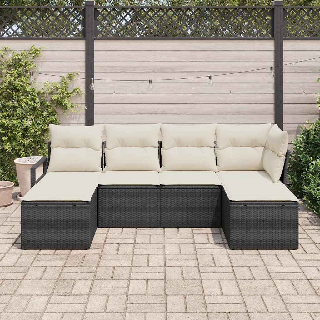 vidaXL 6-delige tuinbankset met kussens van zwart poly rattan