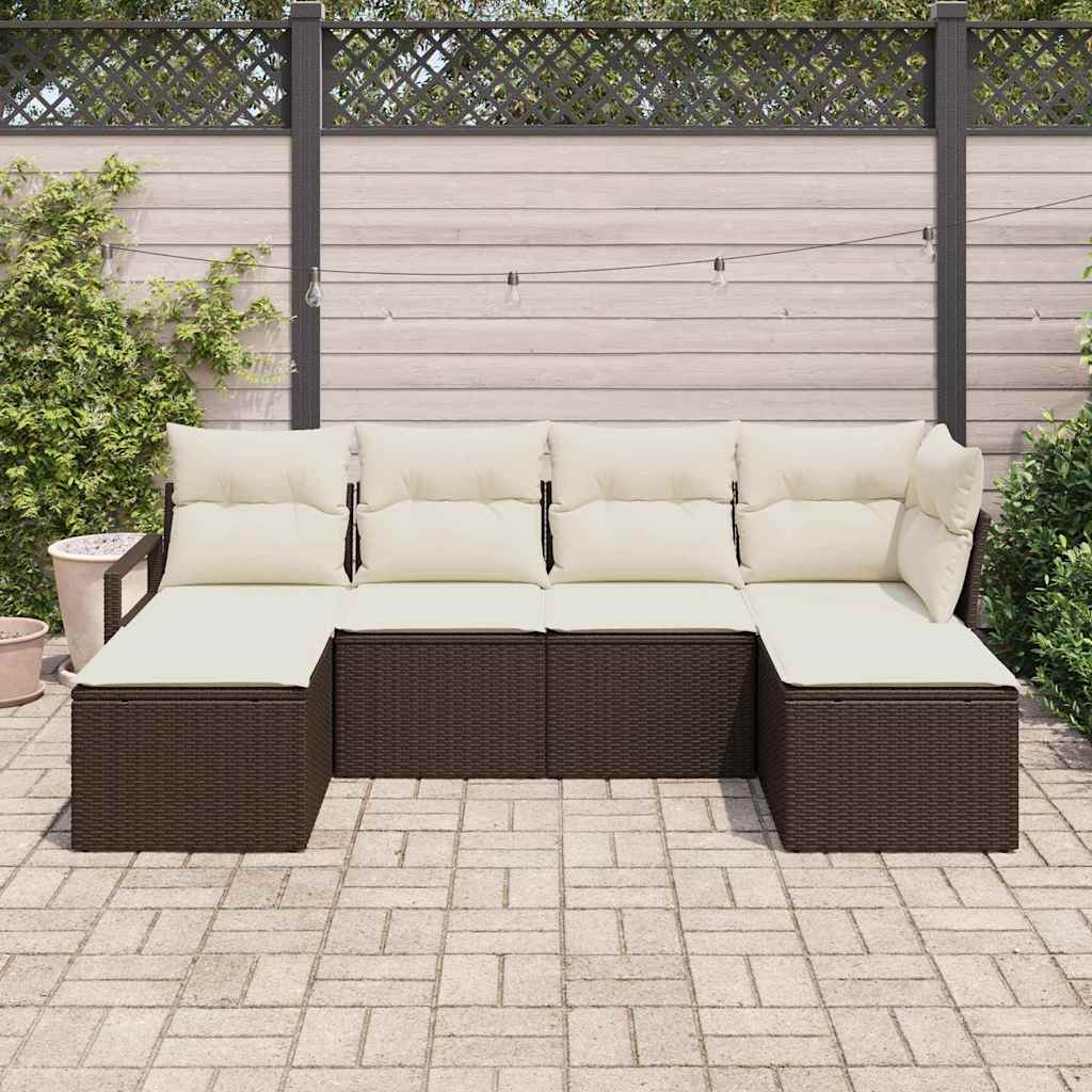 vidaXL 6-delige tuinbankset met kussens in bruin poly rattan