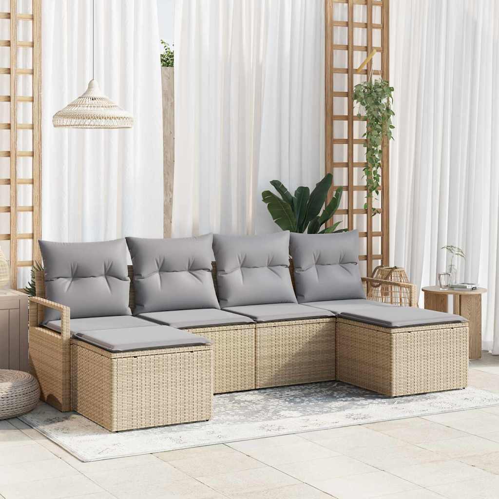 6-osaline aia diivanikomplekt padjadega beež polü rattan