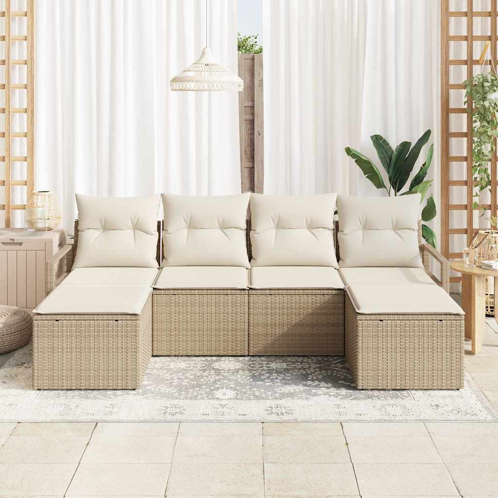 vidaXL 6-delige tuinset met beige kussens van poly rattan