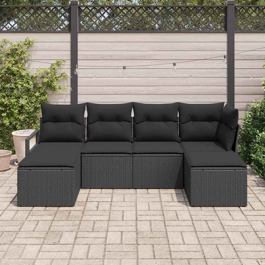 vidaXL 6-delige tuinset met kussens - zwart poly Rattan
