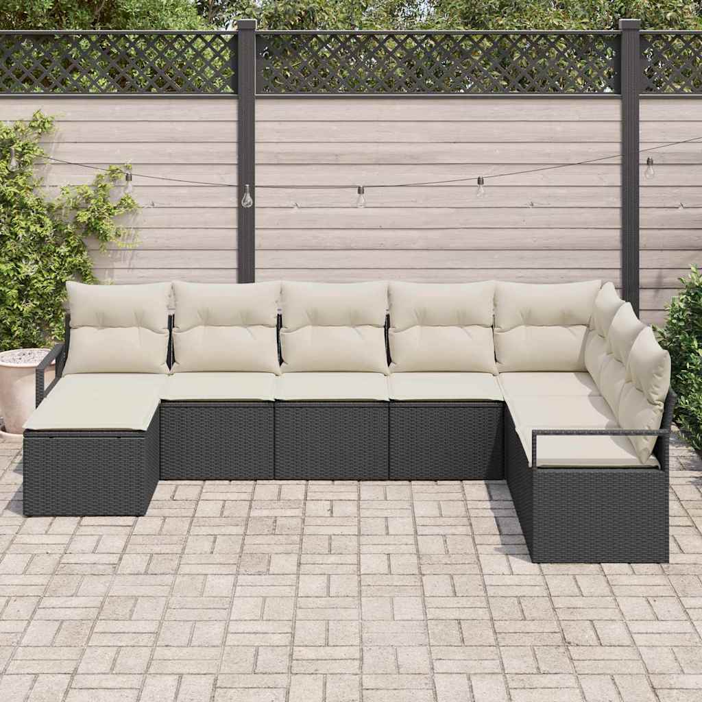 vidaXL 8-delige tuinsofa set met kussens in zwart van poly rattan