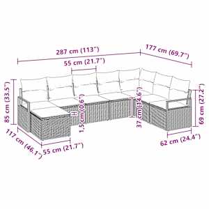 Set pohovek s polštářem 8 pcs Černá polyratan - obrázek 9