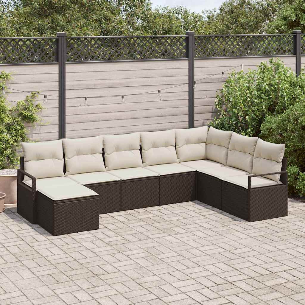 8-Delt Have Sofa Sæt med Puder Brun Poly Rattan, vidaXL 2-Personers Have Sofa med Puder Brun Poly Rattan