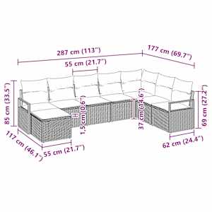 Set pohovek s polštářem 8 pcs Hnědá polyratan - obrázek 9