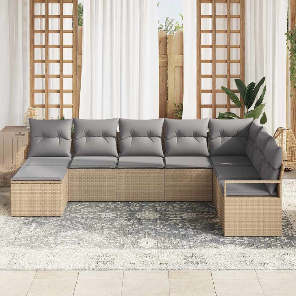 vidaXL 8-delige tuinbankset met kussens in beige van poly rattan