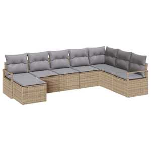 Set pohovek s polštářem 8 pcs Béžová polyratan - obrázek 2