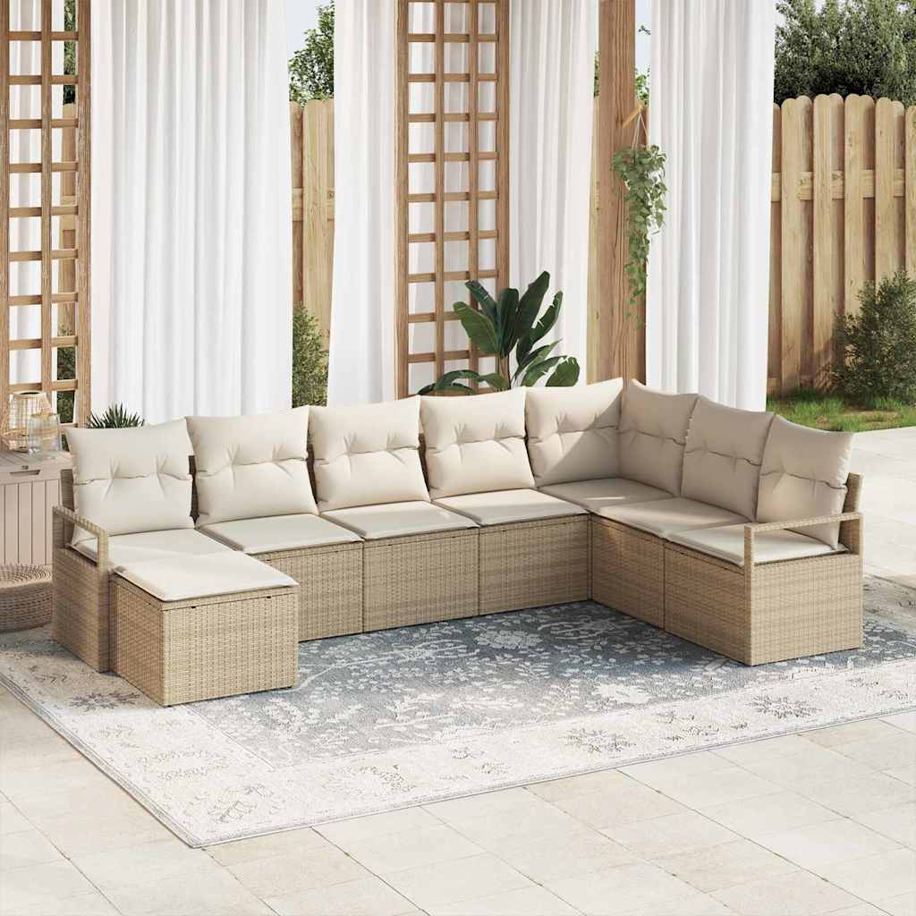 vidaXL 8-teiliges Garten-Sofaset mit Kissen in Beige aus Poly Rattan