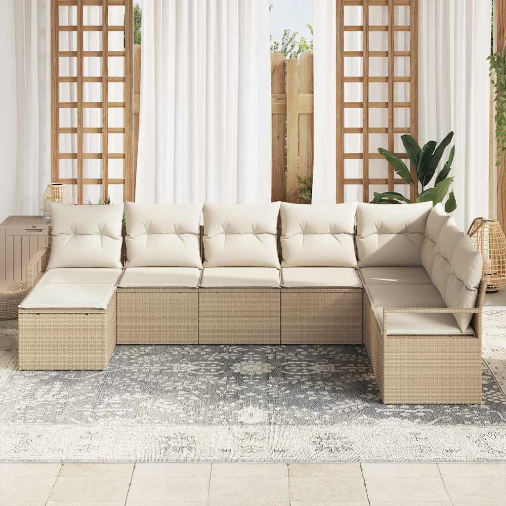 vidaXL 8-delige tuinsofa set met beige kussens van poly rattan