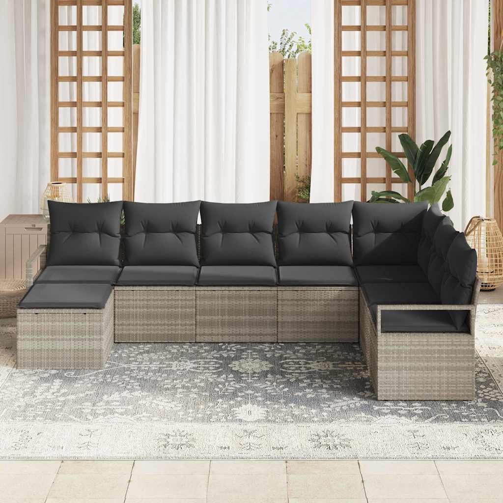 vidaXL 8-delige tuinset met kussens in lichtgrijs poly rattan