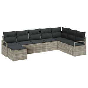 Set pohovek s polštářem 8 pcs Světle šedá polyratan - obrázek 2