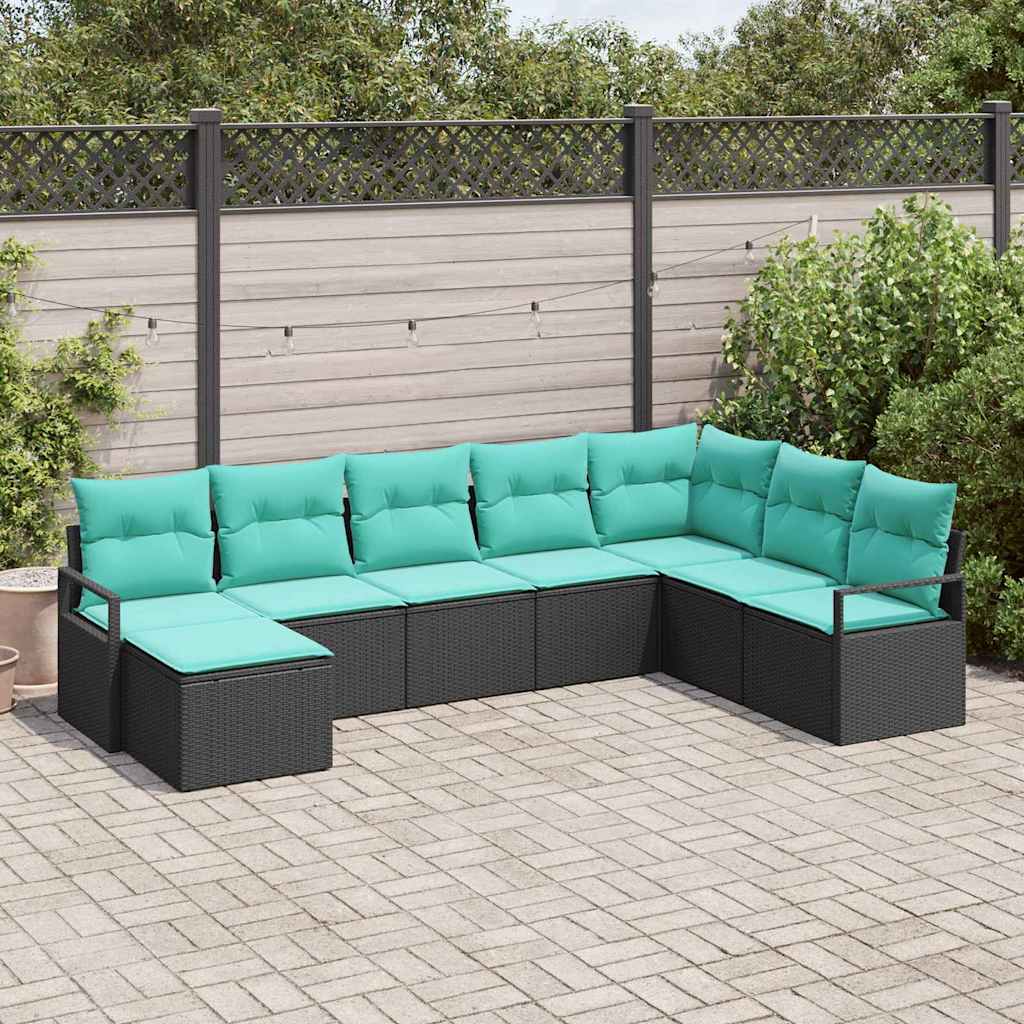 Bankstel met kussen 8 pcs Zwart poly rattan