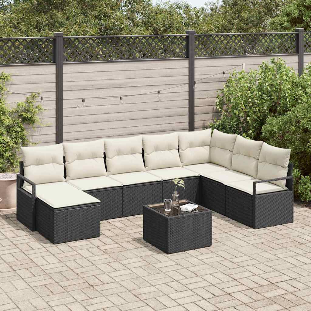 8 Deles Have Sofa Sæt med Puder i Brun Poly Rattan, vidaXL 2-Sæders Have Sofa med Puder i Sort Poly Rattan