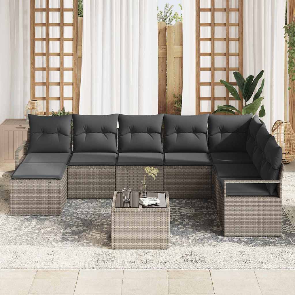 vidaXL 8-delige tuinsofa set met kussens van zwart poly rattan