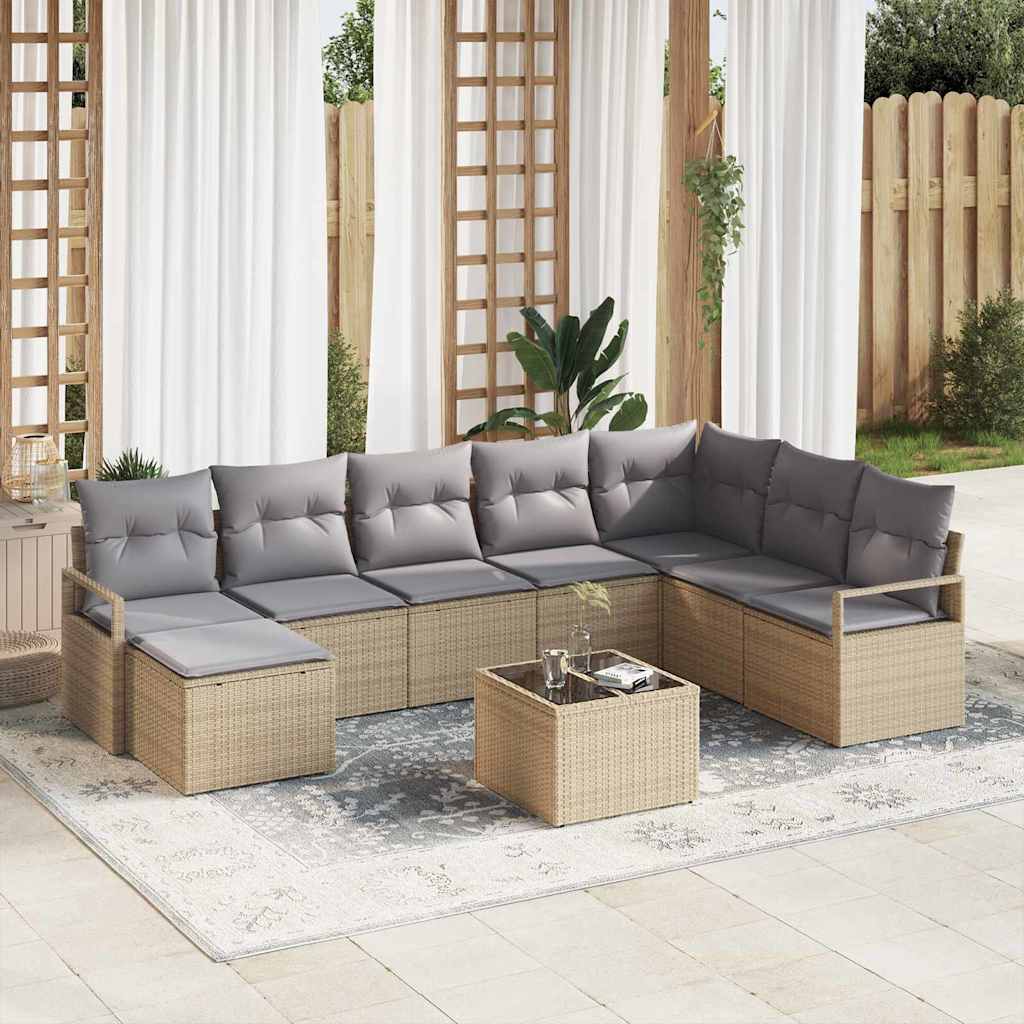 9-Personers have sofa sæt med puder i sort poly rattan, vidaXL 2-personers have sofa med puder i beige poly rattan