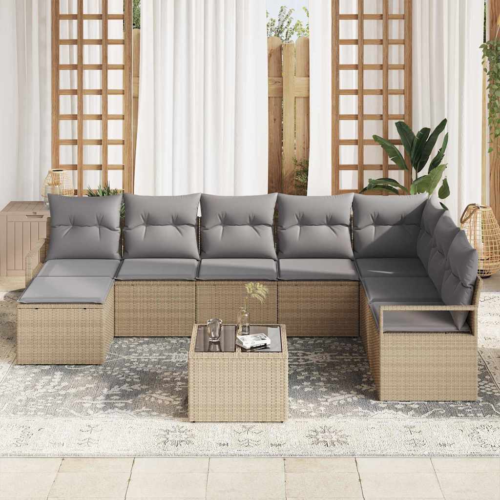 vidaXL 9-delige tuinbankset met kussens in zwart poly rattan