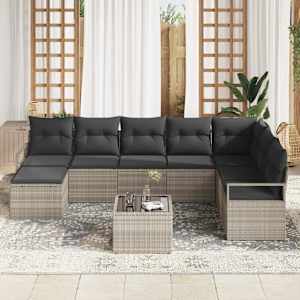 Set pohovek s polštářem 9 pcs Světle šedá polyratan - obrázek 3