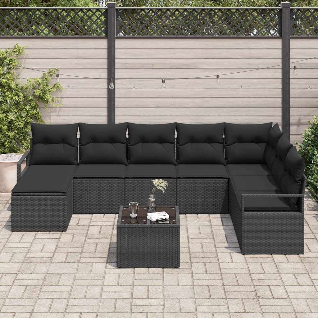 vidaXL 9-delige tuinsofa set met kussens in beige poly rattan