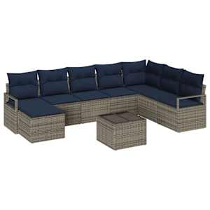 Set pohovek s polštářem 9 pcs Šedá polyratan - obrázek 2