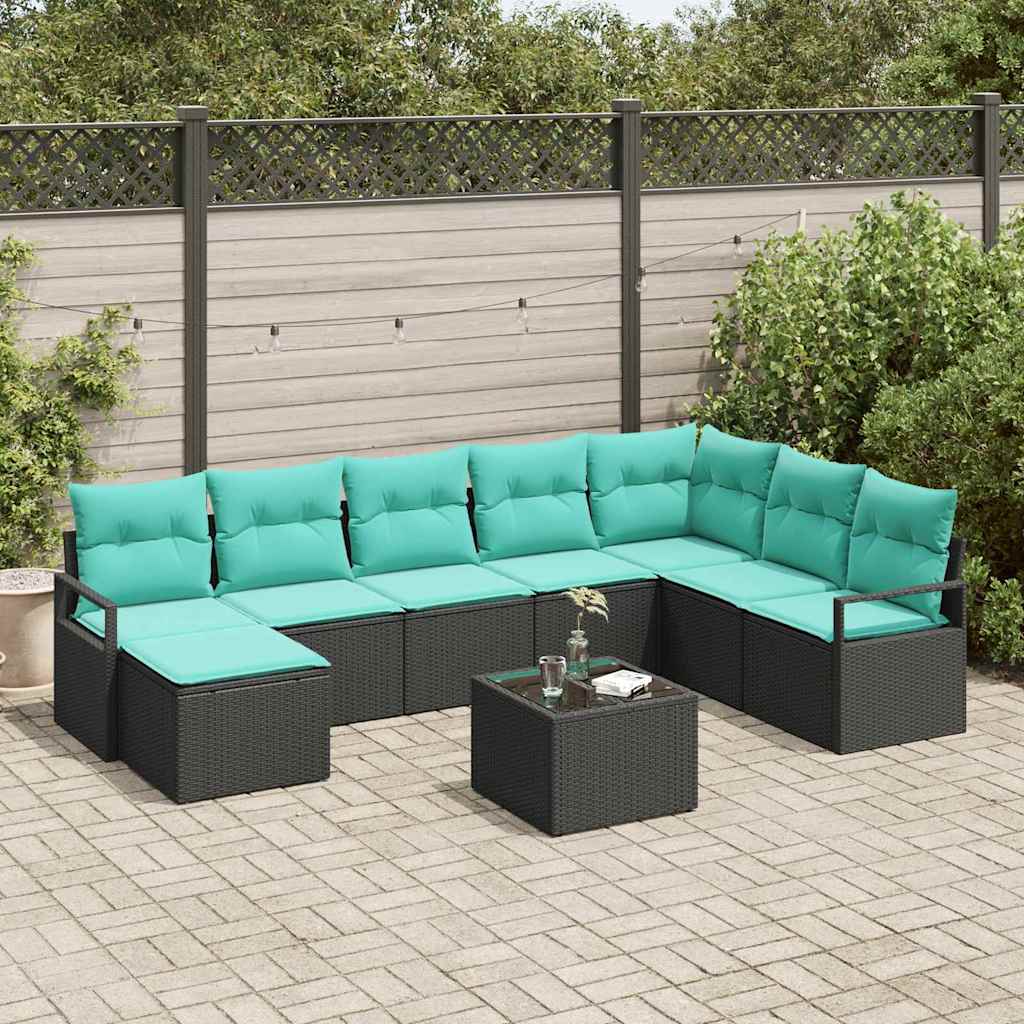vidaXL Sofa Set mit Kissen 9 pcs Schwarz Poly Rattan