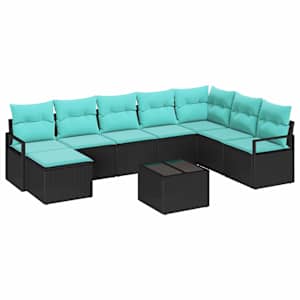 Set pohovek s polštářem 9 pcs Černá polyratan - obrázek 2