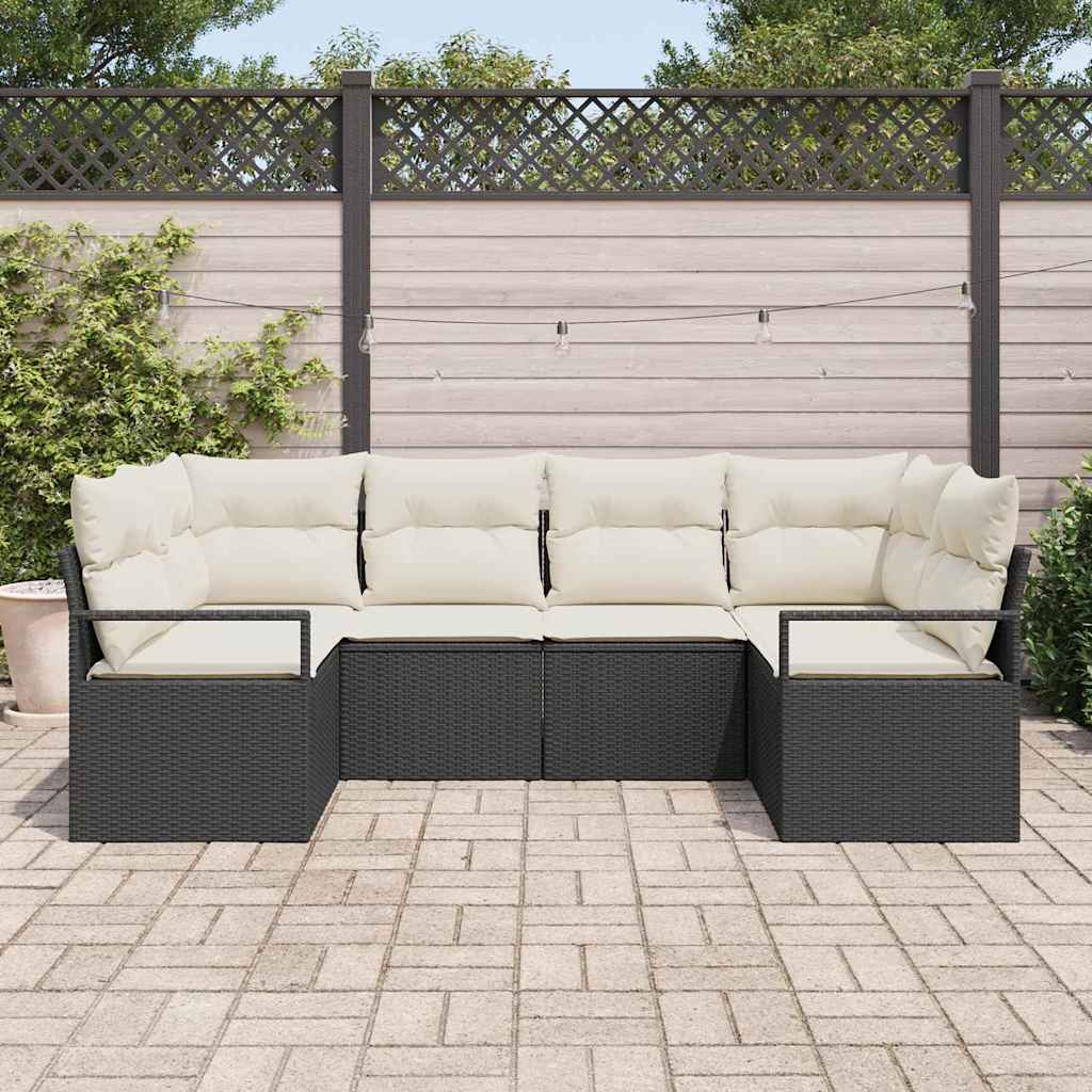 vidaXL 6-delige tuinsofaset met kussens in zwart poly rattan