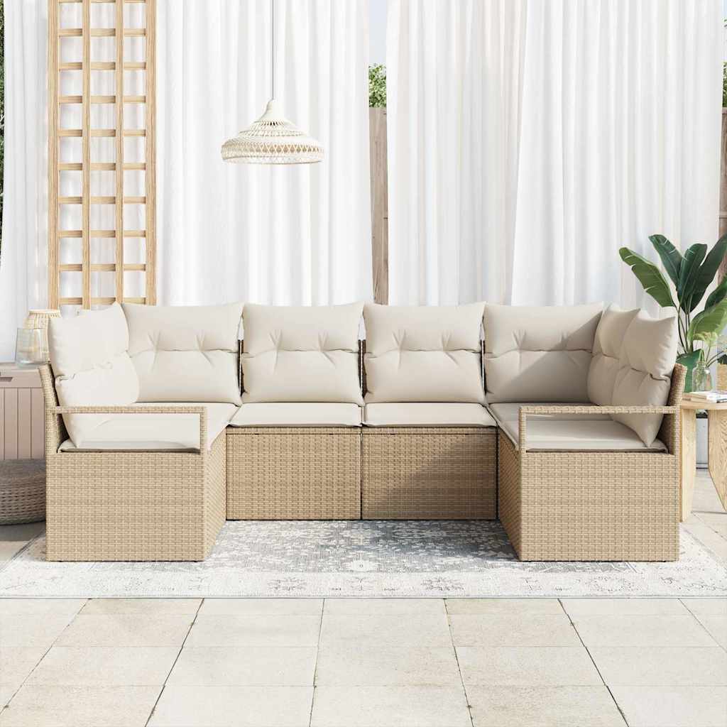 vidaXL 6-delige tuinsofa set met kussens in beige poly rattan