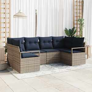 Set pohovek s polštářem 6 pcs Šedá Poly Ratan - obrázek 1