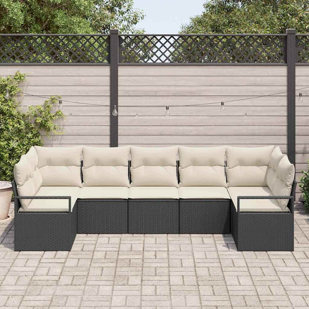 vidaXL 7-delige Tuinset met Kussens in Zwart Poly Rattan