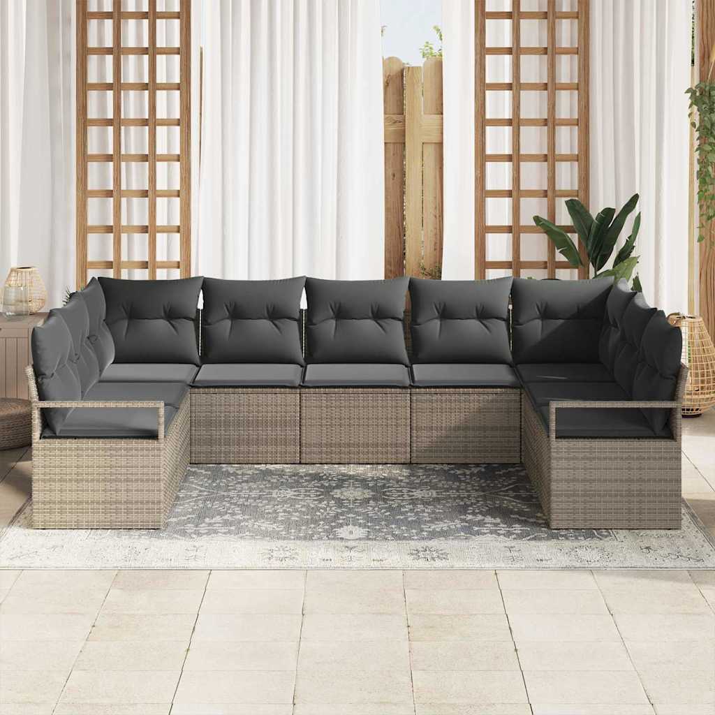 vidaXL 7-delige tuinset met kussens, grijs poly rattan