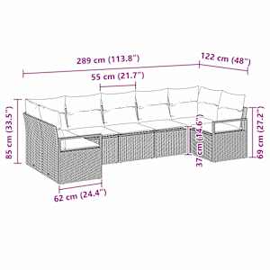 Set pohovek s polštářem 7 pcs Béžová polyratan - obrázek 8