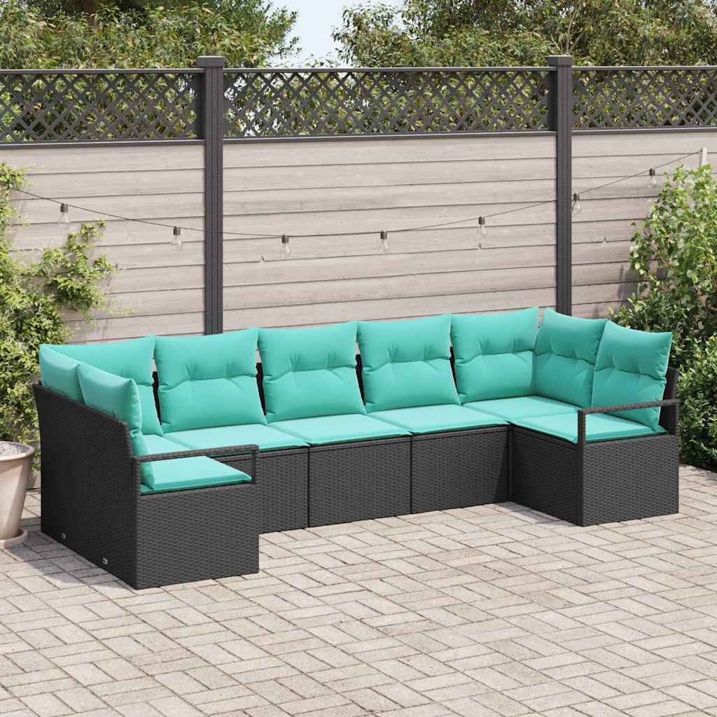 Bankstel met kussen 7 pcs Zwart poly rattan