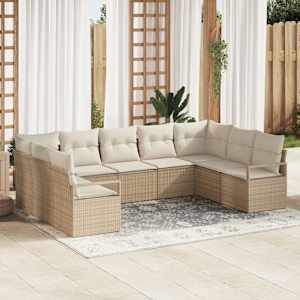 Kavčna garnitura z blazino 9 pcs Bež poli ratan