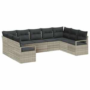 Set pohovek s polštářem 9 pcs Světle šedá polyratan - obrázek 2
