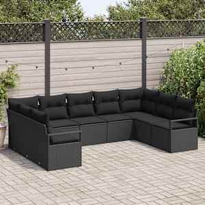 Kavčna garnitura z blazino 9 pcs Črna poli ratan