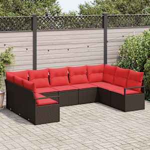 Kavčna garnitura z blazino 9 pcs Rjava poli ratan