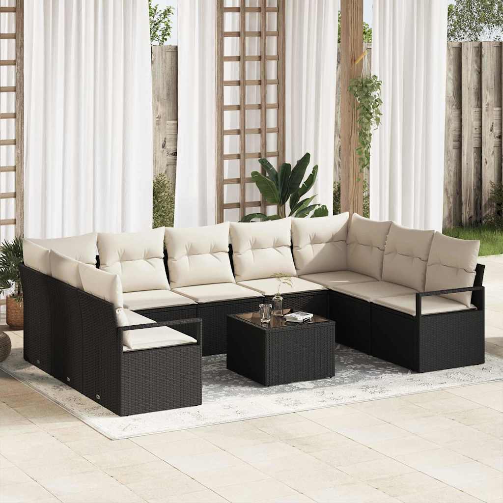 9 Stykke Have Sofa Sæt med Puder Brun Poly Rattan, vidaXL 2-Sæders Have Sofa med Puder Sort Poly Rattan
